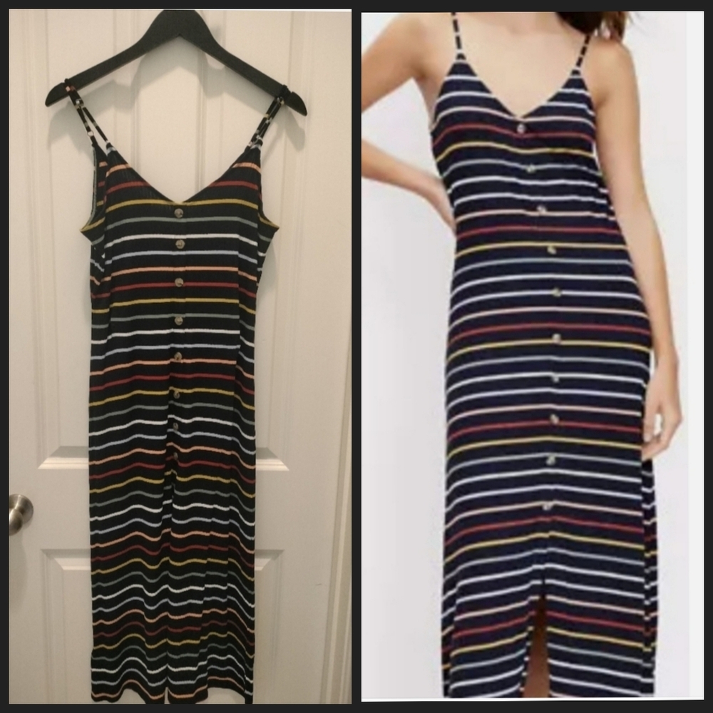 NWOT SZ S Ann Taylor Loft striped multi color ribbed Maxi dress